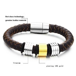 Brazalete De Cuero De Titanio Marrón Para Hombre, Fácil De Usar