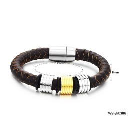 Brazalete De Cuero De Titanio Marrón Para Hombre, Fácil De Usar