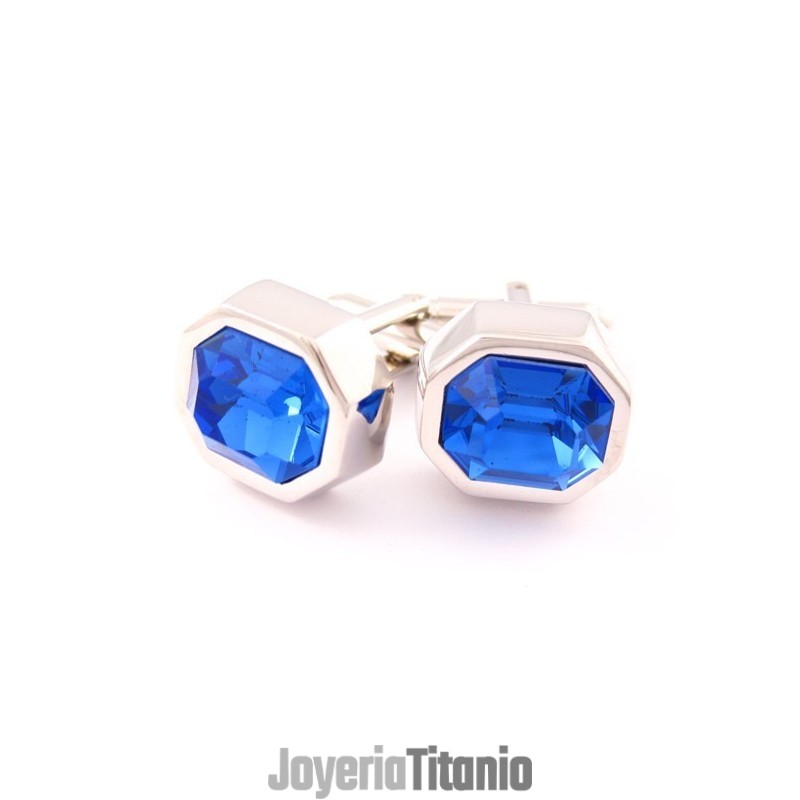 Gemelos De Titanio De Moda Con Ópalo Azul Frío