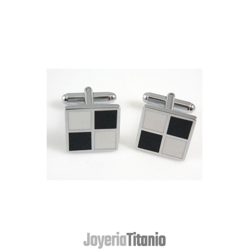 Gemelos Cuadrados De Titanio Con Rejilla En Blanco Y Negro Gemelos Cuadrados De Titanio Con Rejilla En Blanco Y Negro