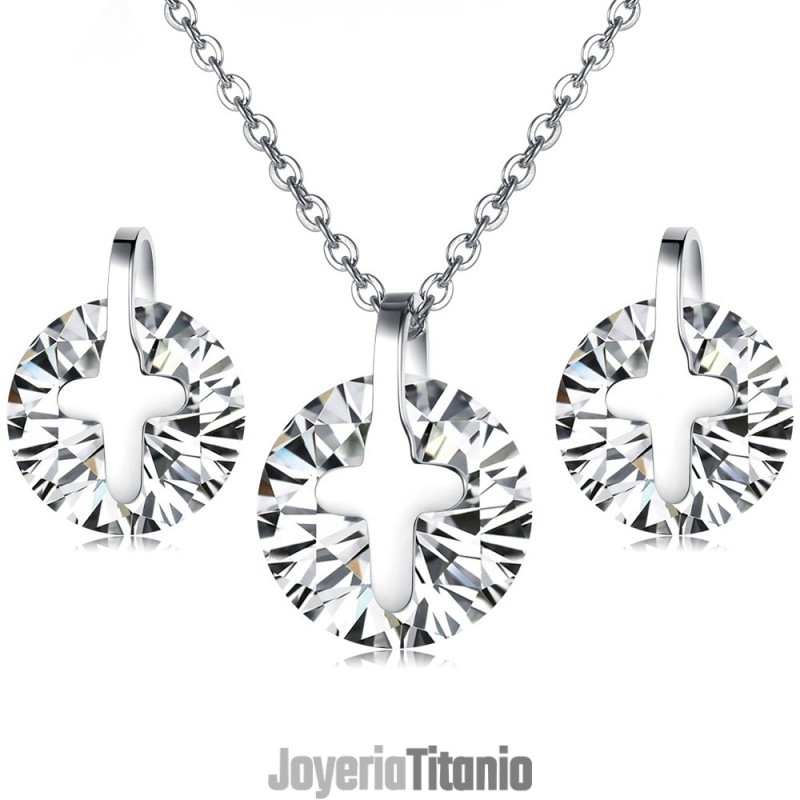 Collar Y Pendientes De Titanio De Calidad Con Diamantes De Imitación.