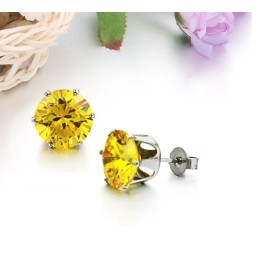Pendientes Femeninos De Titanio Amarillo Duraderos Con Diamantes De Imitación