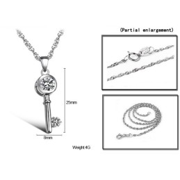 Collar De Titanio Con Baño De Platino Y Diamantes De Imitación Para Mujer Con Cerradura Y Llave.