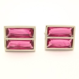 Gemelos Rectangulares De Titanio De Moda Con Resplandeciente Cristal De Melocotón
