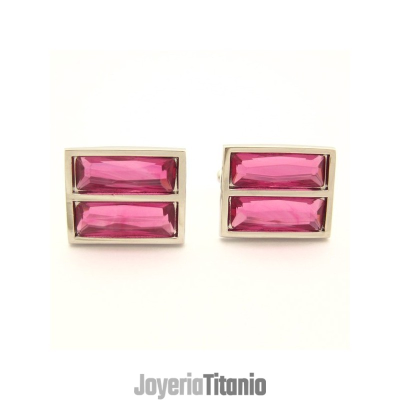 Gemelos Rectangulares De Titanio De Moda Con Resplandeciente Cristal De Melocotón