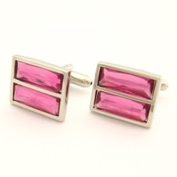 Gemelos Rectangulares De Titanio De Moda Con Resplandeciente Cristal De Melocotón