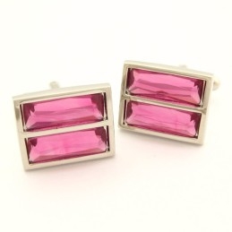 Gemelos Rectangulares De Titanio De Moda Con Resplandeciente Cristal De Melocotón