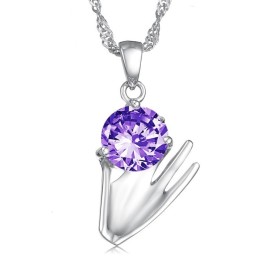 Collar De Titanio Con Baño De Platino Morado Y Diamantes Para Mujer.