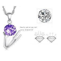 Collar De Titanio Con Baño De Platino Morado Y Diamantes Para Mujer.