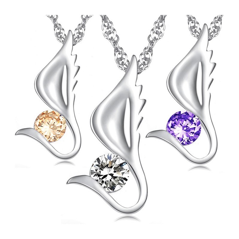 Collar De Titanio Con Baño De Platino Y Diamantes En Forma De Ala Para Mujer De La Reina De La Calidad Collar De Titanio Con Baño De Platino Y Diamantes En Forma De Ala Para Mujer De La Reina De La Calidad