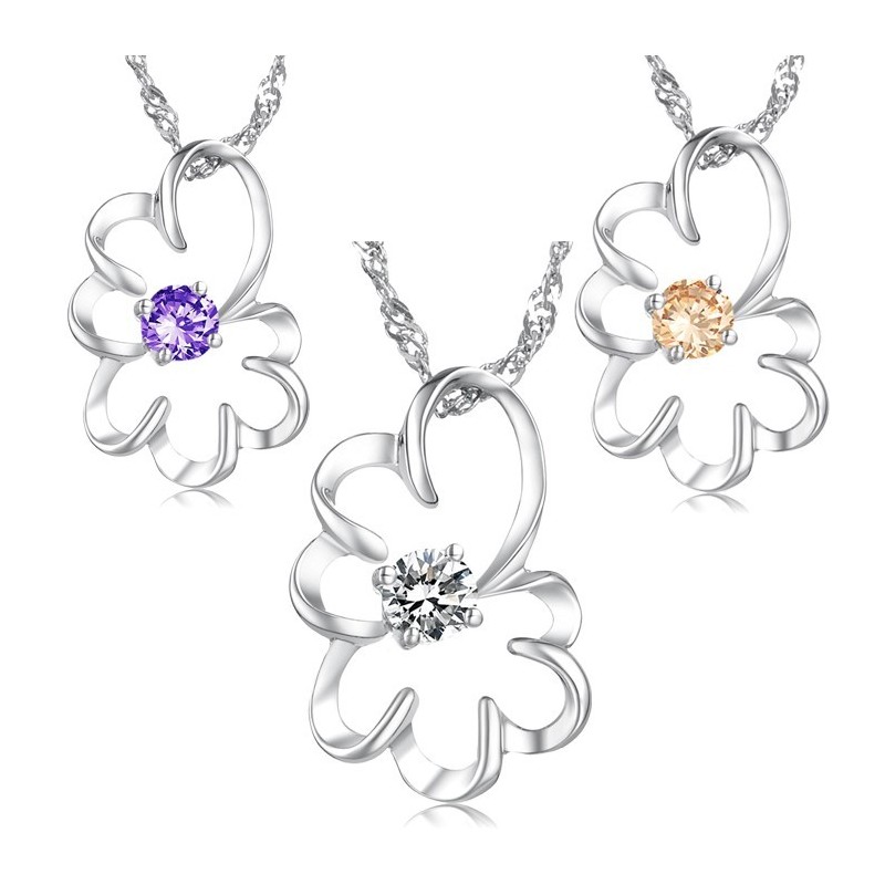 Collar De Titanio Con Baño De Platino Morado Y Diamantes Para Mujer.