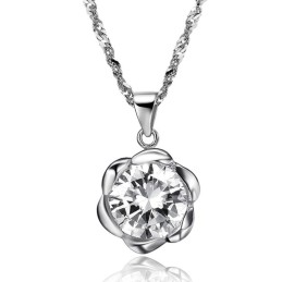 Collar De Titanio Chapado En Platino Con Forma De Rosa Para Mujer De Calidad Estable