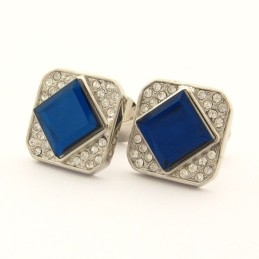Gemelos Cuadrados De Titanio Con Cristal Azul Y Diamantes
