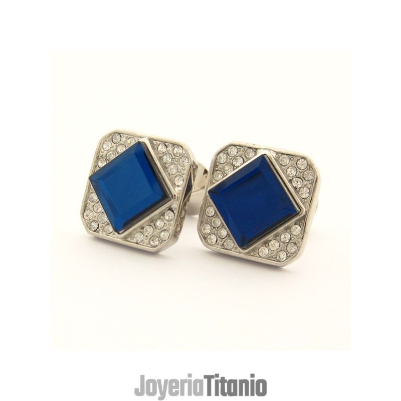 Gemelos Cuadrados De Titanio Con Cristal Azul Y Diamantes Gemelos Cuadrados De Titanio Con Cristal Azul Y Diamantes