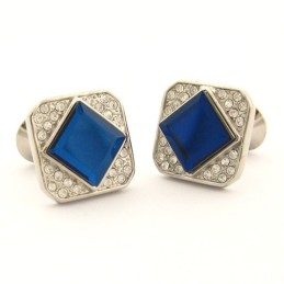 Gemelos Cuadrados De Titanio Con Cristal Azul Y Diamantes