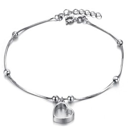 Tobillera De Titanio Con Baño De Platino Y Corazón De Calidad Para Mujer