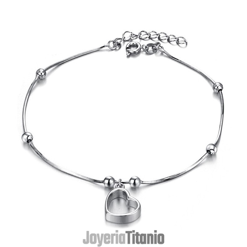 Tobillera De Titanio Con Baño De Platino Y Corazón De Calidad Para Mujer Tobillera De Titanio Con Baño De Platino Y Corazón De Calidad Para Mujer