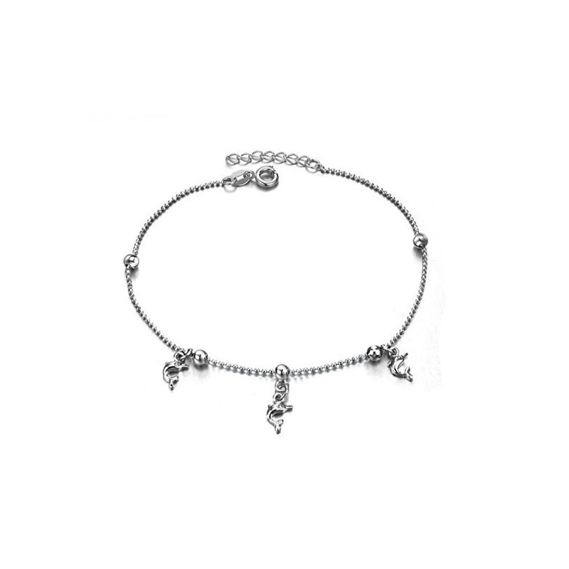 Tobillera De Titanio Con Baño De Platino Y Forma De Delfín Para Mujer De Alta Calidad Tobillera De Titanio Con Baño De Platino Y Forma De Delfín Para Mujer De Alta Calidad