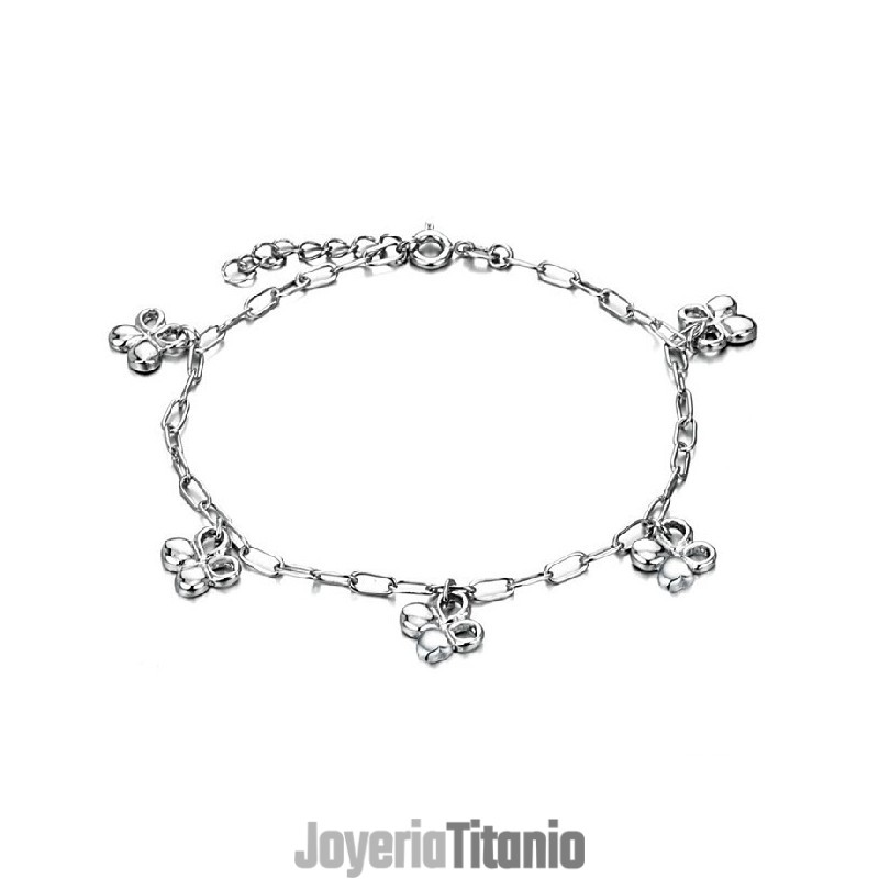 Tobillera De Titanio Con Baño De Platino Y Forma De Trébol Para Mujer De Calidad.