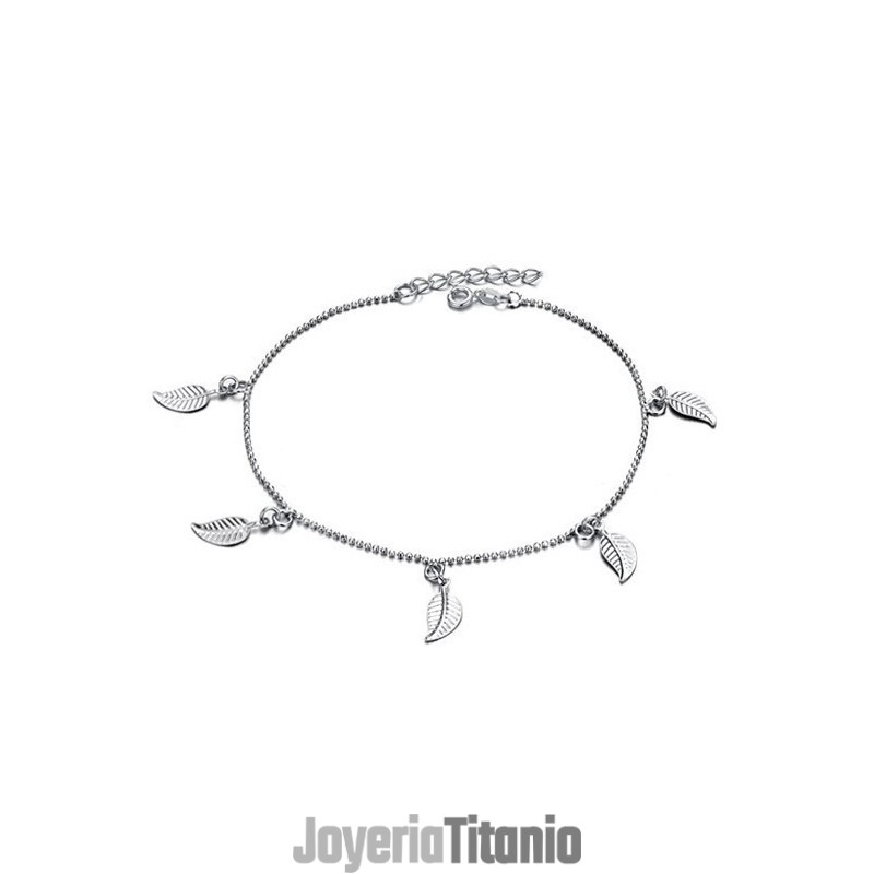 Tobillera De Titanio Con Baño De Platino Y Forma De Hoja Para Mujer De Excelente Calidad Tobillera De Titanio Con Baño De Platino Y Forma De Hoja Para Mujer De Excelente Calidad