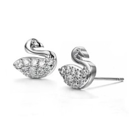 Pendientes De Titanio Con Baño De Platino Y Forma De Cisne Para Mujer, Duraderos Y De Uso Continuo, Con Diamantes.