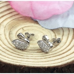 Pendientes De Titanio Con Baño De Platino Y Forma De Cisne Para Mujer, Duraderos Y De Uso Continuo, Con Diamantes.