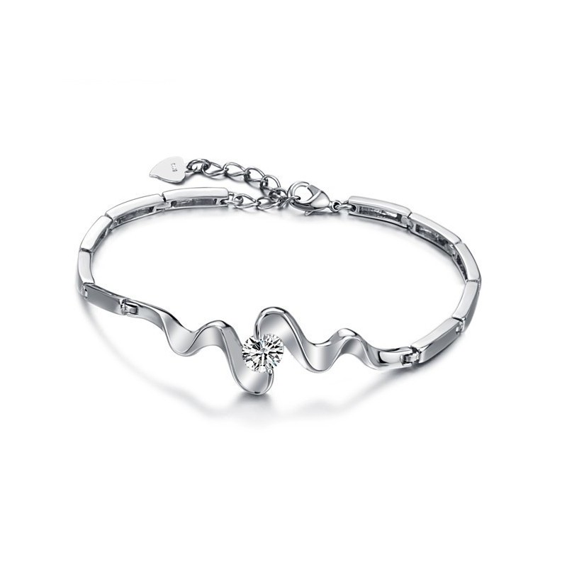 Pulsera Clásica De Titanio Con Baño De Platino Y Diamantes De Imitación Para Mujer. Pulsera Clásica De Titanio Con Baño De Platino Y Diamantes De Imitación Para Mujer.