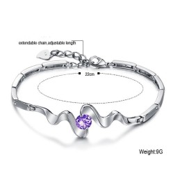 Pulsera De Titanio Con Baño De Platino Morado Y Diamantes De Alta Calidad Para Mujer.