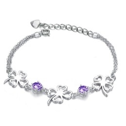 Pulsera De Titanio Con Baño De Platino Y Diamantes En Forma De Trébol Para Mujer De Calidad.