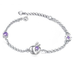 Pulsera De Titanio Con Baño De Platino Y Diamantes En Forma De Manzana Para Mujer.