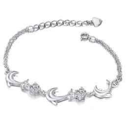 Pulsera De Titanio Con Baño De Platino Y Forma De Delfín Para Mujer De Alta Calidad