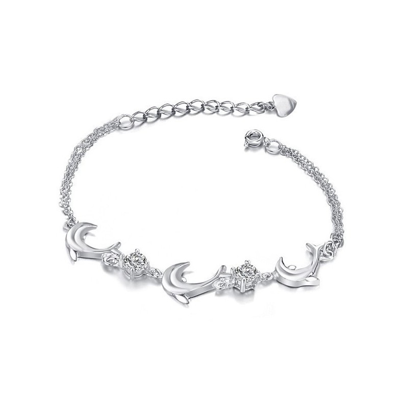 Pulsera De Titanio Con Baño De Platino Y Forma De Delfín Para Mujer De Alta Calidad Pulsera De Titanio Con Baño De Platino Y Forma De Delfín Para Mujer De Alta Calidad