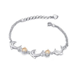 Pulsera De Titanio Con Baño De Platino Y Forma De Delfín Para Mujer De Alta Calidad