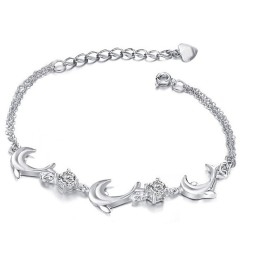 Pulsera De Titanio Con Baño De Platino Y Cristal En Forma De Delfín Para Mujer, Con Garantía De Calidad Y Cantidad.