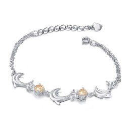 Pulsera De Titanio Con Baño De Platino Y Cristal En Forma De Delfín Para Mujer, Con Garantía De Calidad Y Cantidad.