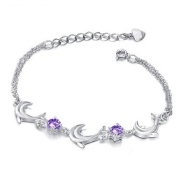 Pulsera De Titanio Con Baño De Platino Y Cristal En Forma De Delfín Para Mujer, Con Garantía De Calidad Y Cantidad.