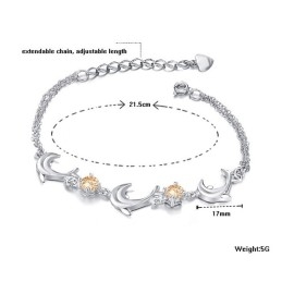 Pulsera De Titanio Con Baño De Platino Y Cristal En Forma De Delfín Para Mujer, Con Garantía De Calidad Y Cantidad.