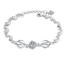 Pulsera De Titanio Con Baño De Platino Y Forma De Delfín Femenino De Calidad.