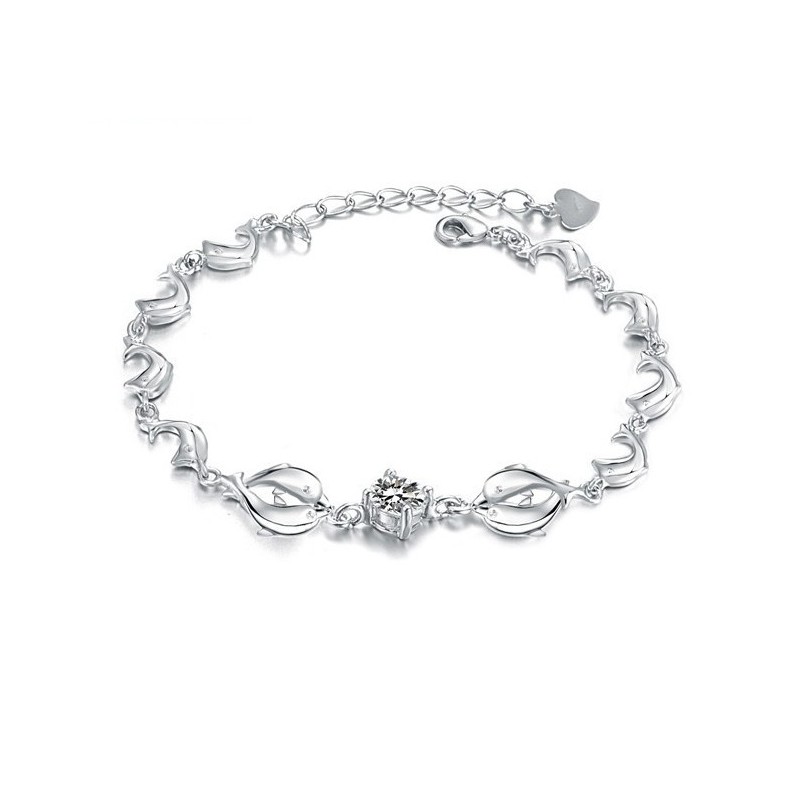 Pulsera De Titanio Con Baño De Platino Y Forma De Delfín Femenino De Calidad. Pulsera De Titanio Con Baño De Platino Y Forma De Delfín Femenino De Calidad.