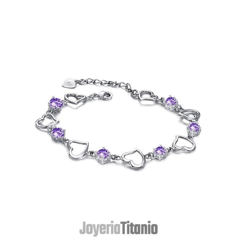 Pulsera De Titanio Con Baño De Platino Y Diamantes Morados Para Mujer, De Calidad Confiable Y Elegante. Pulsera De Titanio Con Baño De Platino Y Diamantes Morados Para Mujer, De Calidad Confiable Y Elegante.