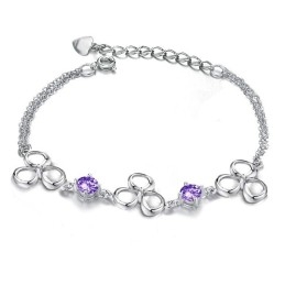 Pulsera De Titanio Con Baño De Platino Y Cristal Morado De Calidad Superior Para Mujer