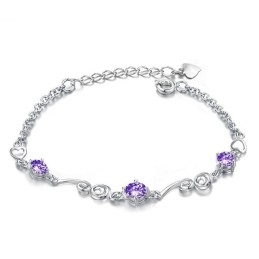 Pulsera De Titanio Con Baño De Platino Morado Y Diamantes De Alta Calidad Para Mujer.