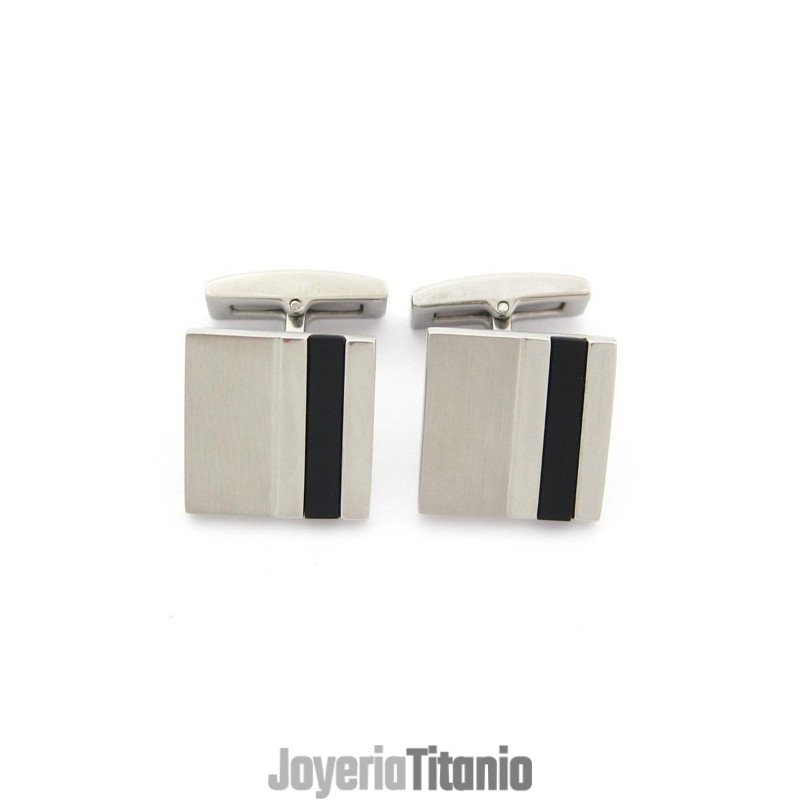 Gemelos Cuadrados De Titanio Y Esmalte Negro