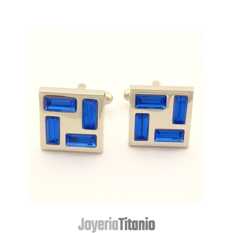 Gemelos De Titanio De Nuevo Estilo Con Cristales Azules