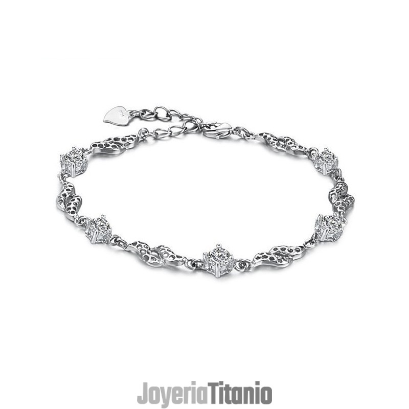 Pulsera De Titanio Con Baño De Platino Hueco Para Mujer De Calidad Superior Con Diamantes De Imitación Pulsera De Titanio Con Baño De Platino Hueco Para Mujer De Calidad Superior Con Diamantes De Imitación