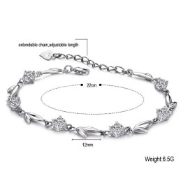 Pulsera De Titanio Con Baño De Platino Y Diamantes De Imitación, De Excelente Calidad, Con Forma De Hoja Femenina.