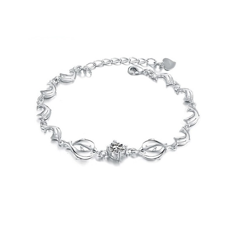 Pulsera De Titanio Con Baño De Platino Y Diamantes, Duradera Y Con Forma De Delfín Para Mujer. Pulsera De Titanio Con Baño De Platino Y Diamantes, Duradera Y Con Forma De Delfín Para Mujer.