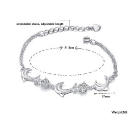 Pulsera De Titanio Con Baño De Platino Y Diamantes De Alta Calidad Con Forma De Delfín Para Mujer.