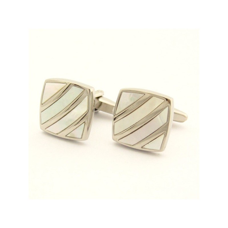 Gemelos De Titanio Con Raya Diagonal De Concha Elegante Y Marfil
