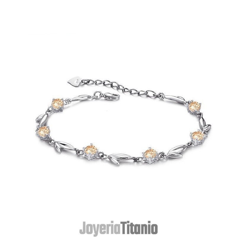 Pulsera De Titanio Con Baño De Platino Y Diamantes Para Mujer, Con Especificaciones Completas. Pulsera De Titanio Con Baño De Platino Y Diamantes Para Mujer, Con Especificaciones Completas.